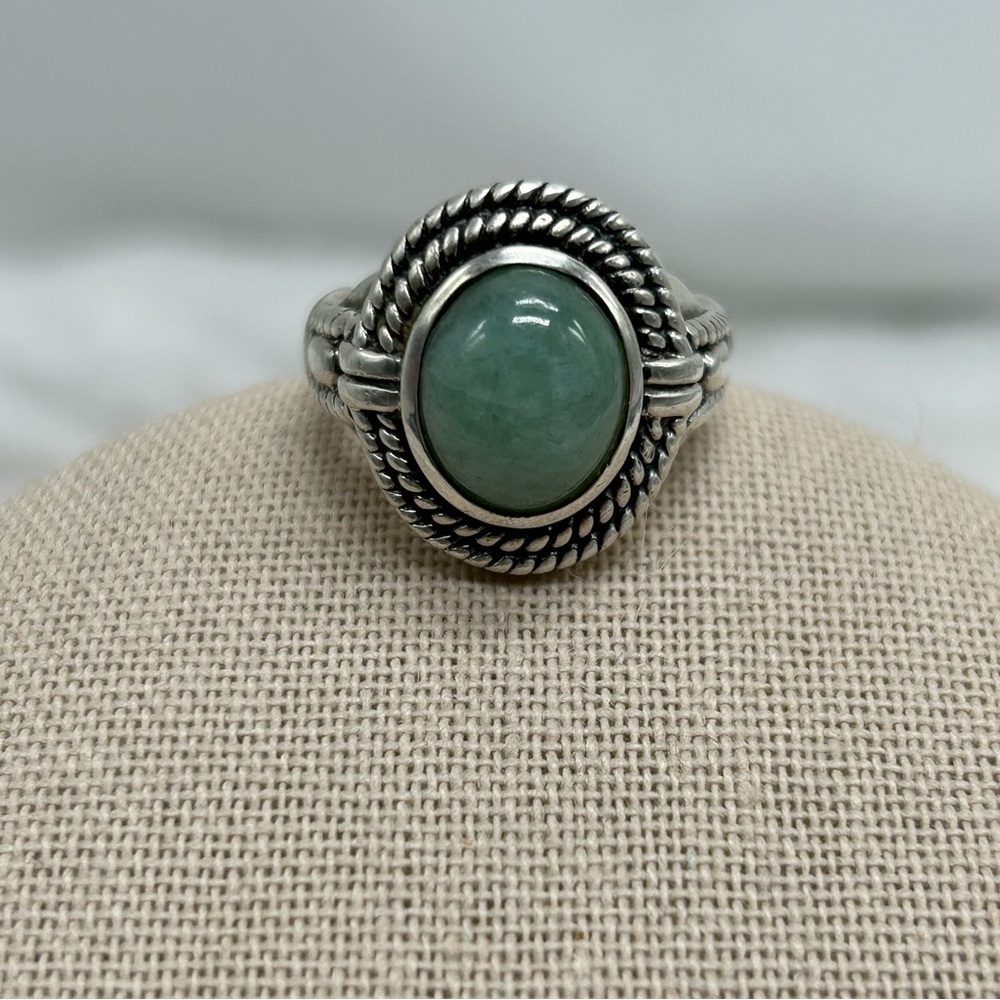 VTG 925 Sterling Silver Oval Shaped Jade Twisted Accent Thailand Ring Sz 6 3/4